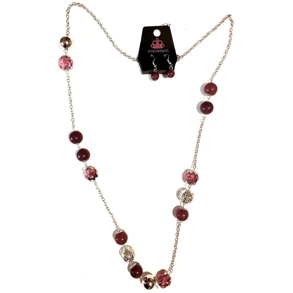 Berry colored necklace and earring set